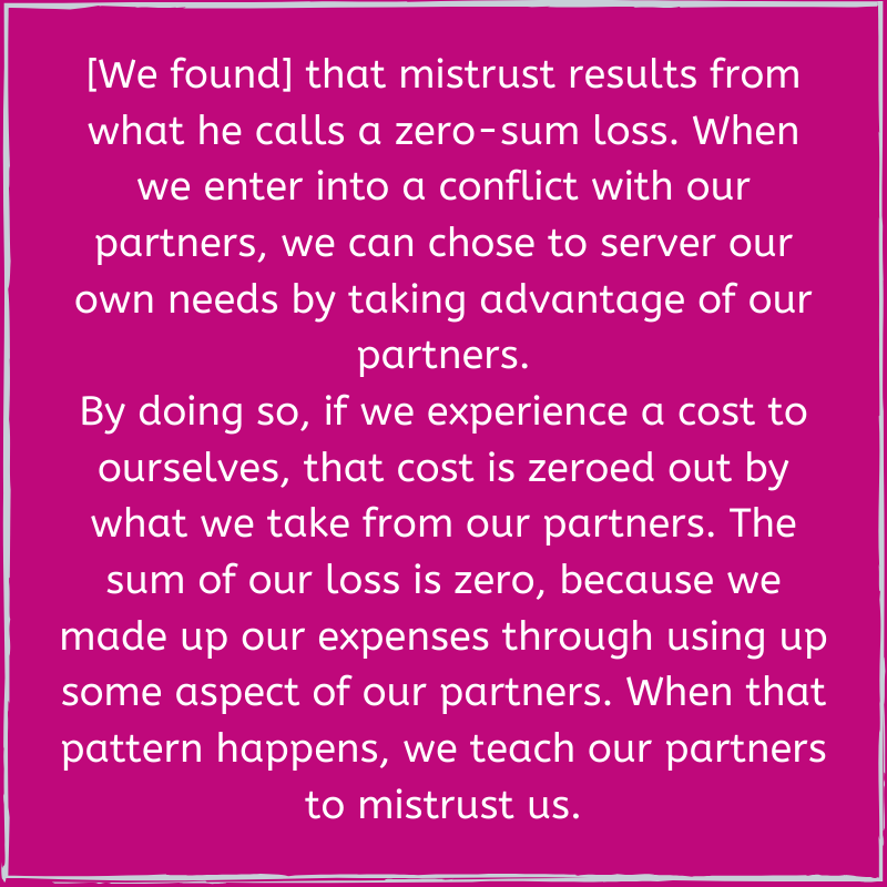 Mistrust results from zero sum loss